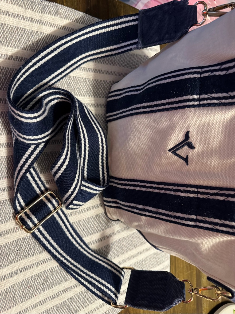 Vineyard Vines Navy and Cream Canvas Tote with Pink Logo Patch - Picture 6 of 6